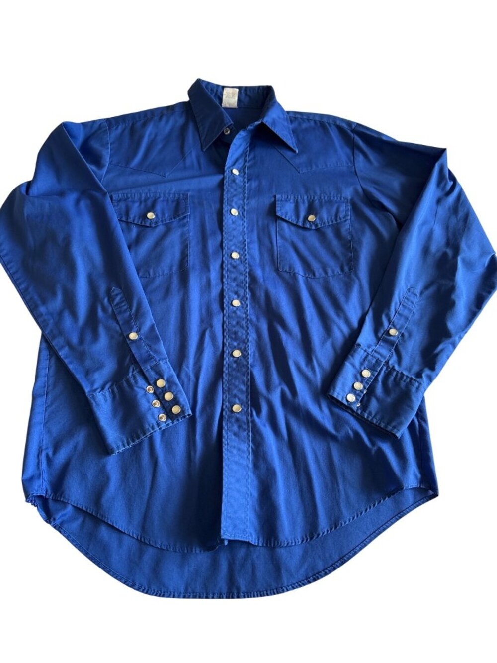 Vintage Malco Modes Blue Western Snap Button Shirt Mens Size 16 34 Made In USA